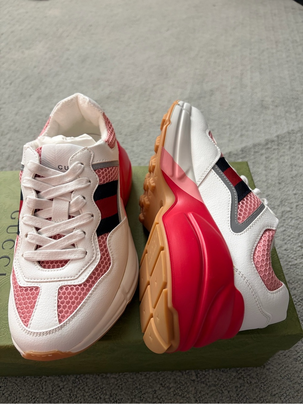 Authentic Gucci Platform Lavaredo Pink Red Sole Sneakers